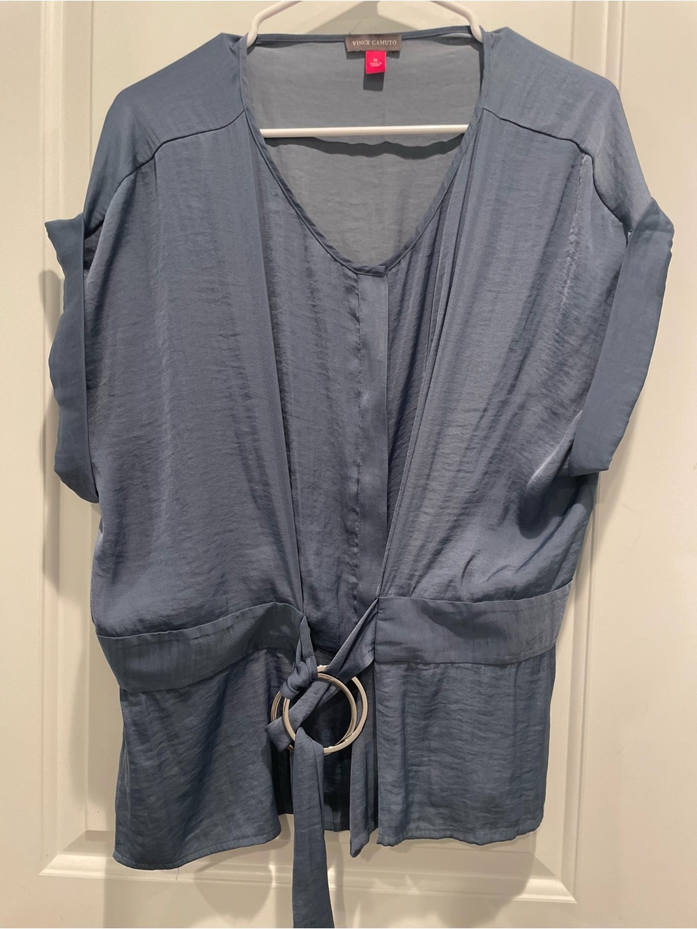 Vince Camuto Dusty Blue Tie-Front Tunic Top